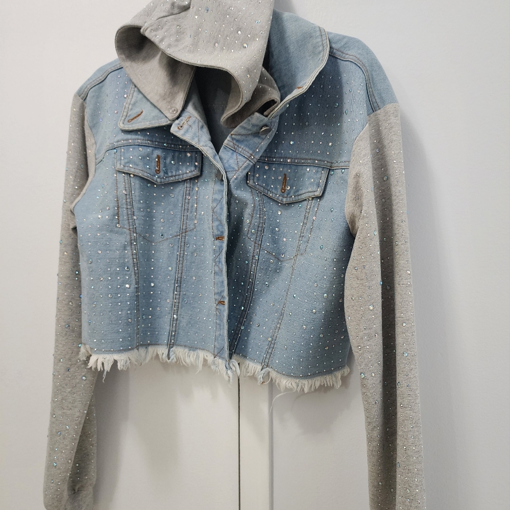 Studded Denim and Gray Cropped Jacket